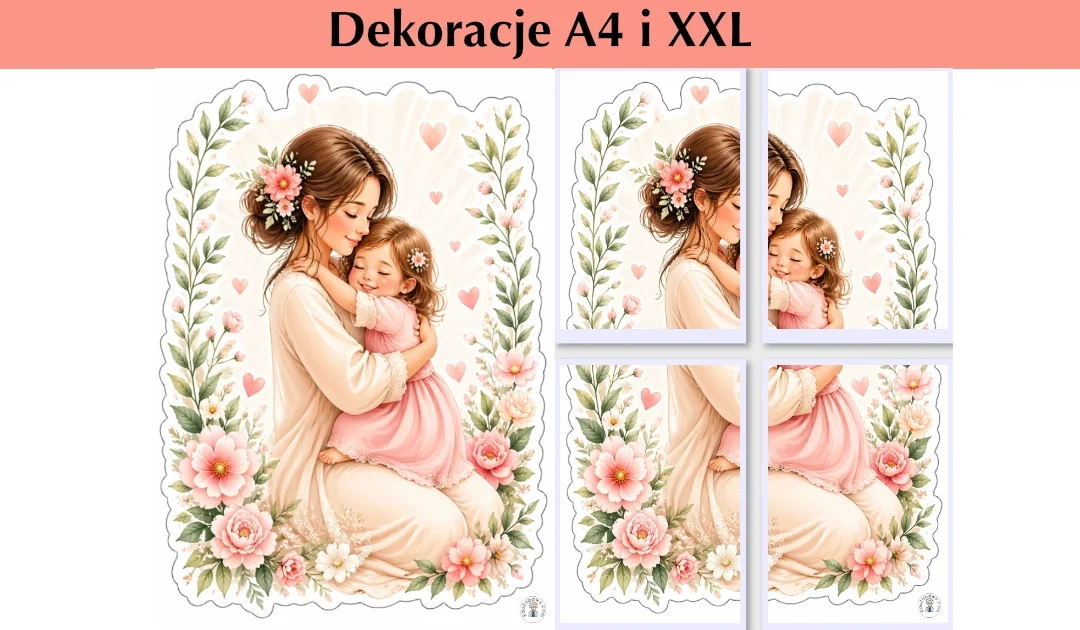 Dekoracja A4 i XXL: Mama i dziecko podczas przytulenia