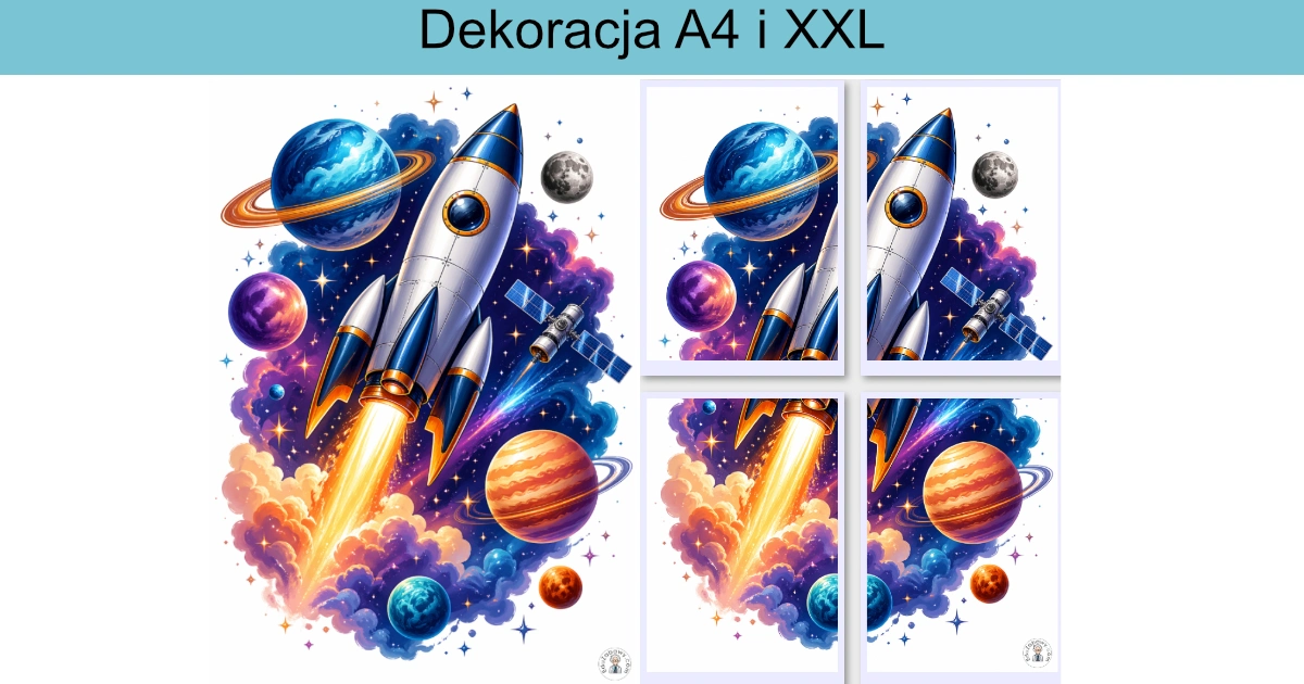 Dekoracja A4 i XXL: Rakieta lecąca między planetami 43