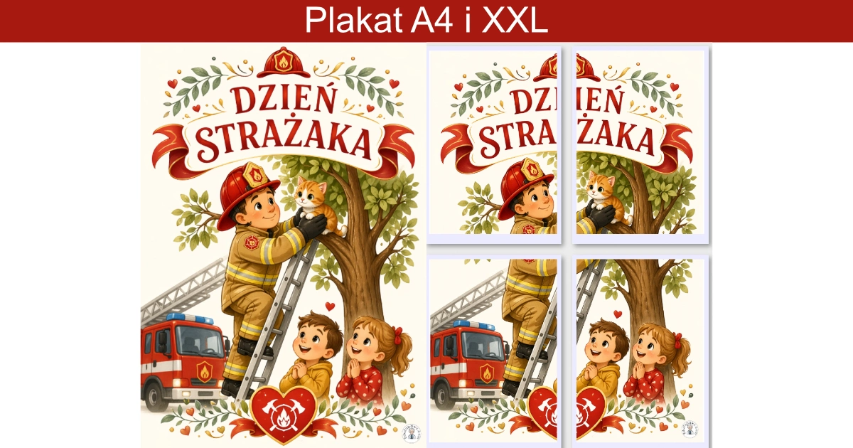 Strażak ratujący kotka z drzewa