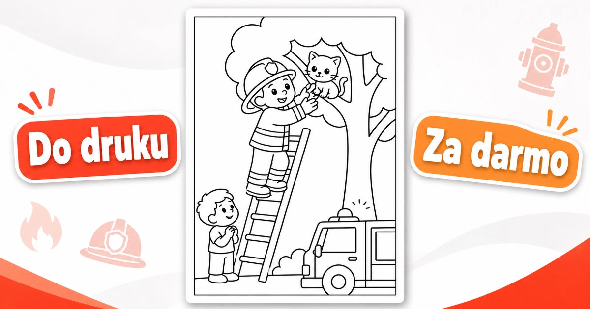 Strażak ratujący kotka z drzewa