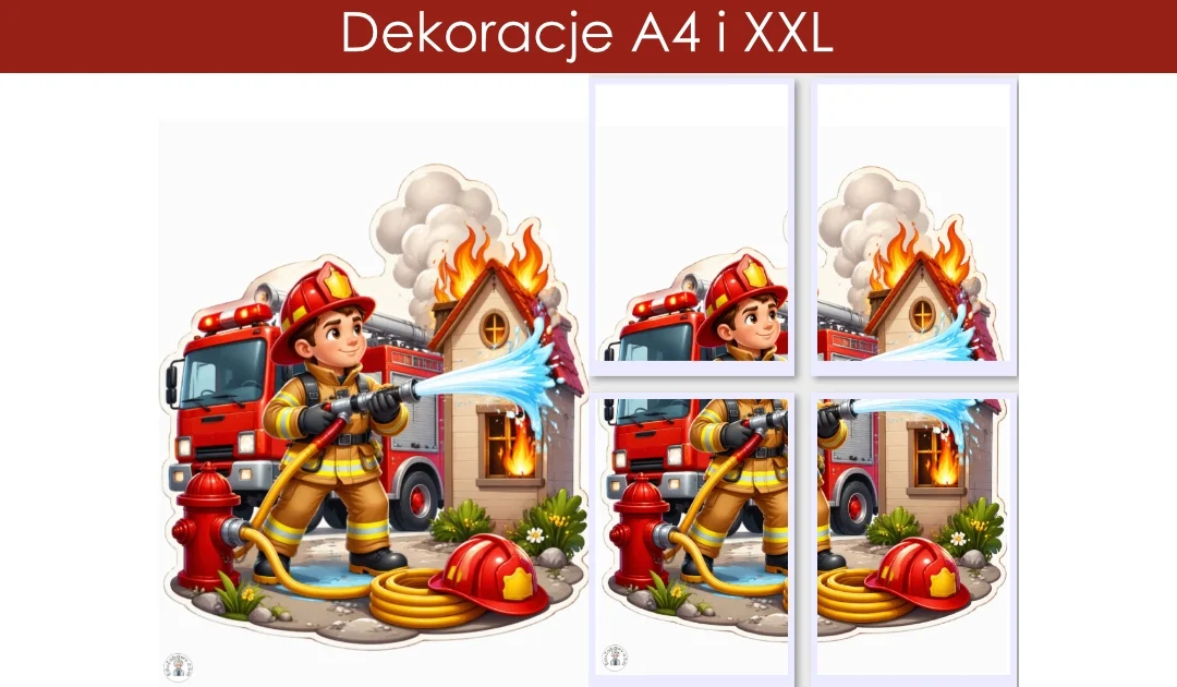 Dekoracje A4 i XXL: Strażak gaszący pożar