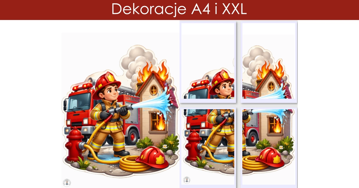 Dekoracje A4 i XXL: Strażak gaszący pożar
