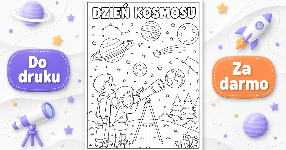 Kolorowanka: Dzieci obserwujące niebo przez teleskop