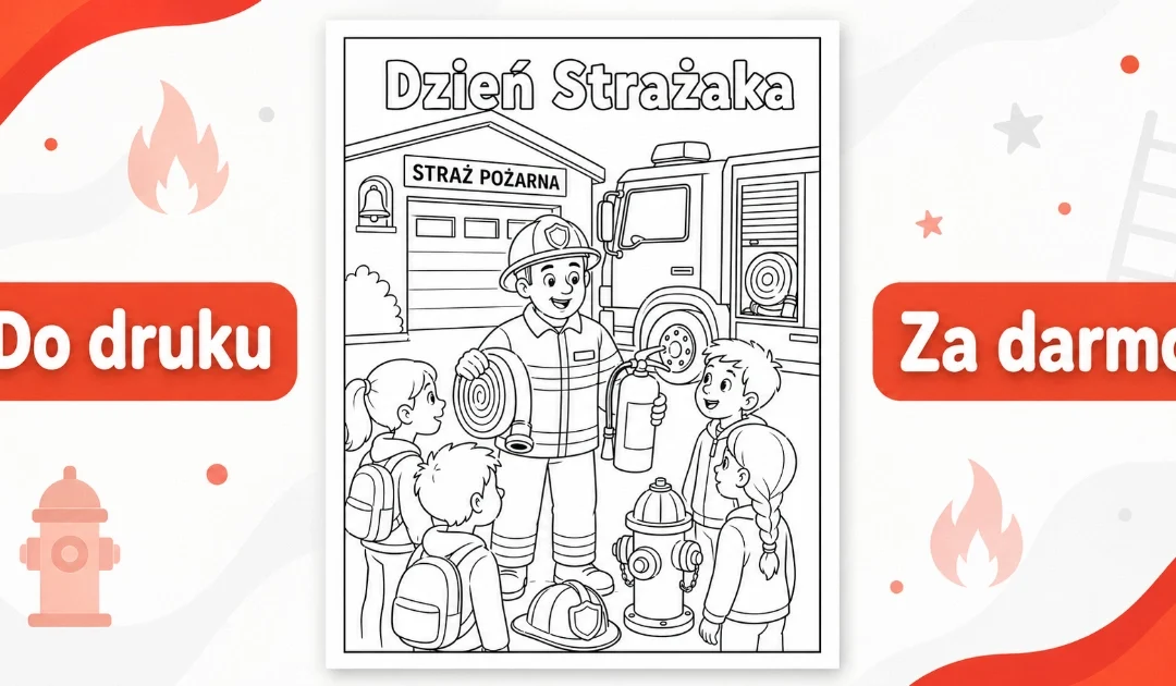 Kolorowanka: Dzieci odwiedzające remizę strażacką