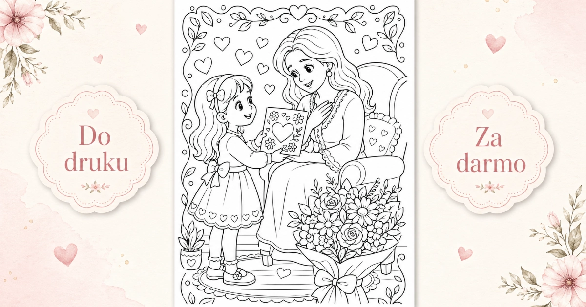 Kolorowanka — dziecko daje mamie laurkę