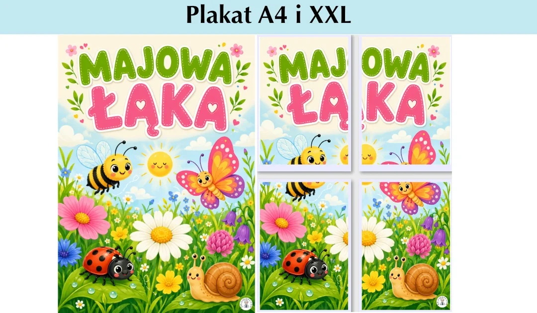 Plakat radosny z wesołą łąką
