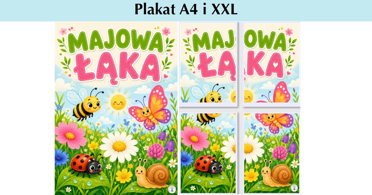 Plakat radosny z wesołą łąką