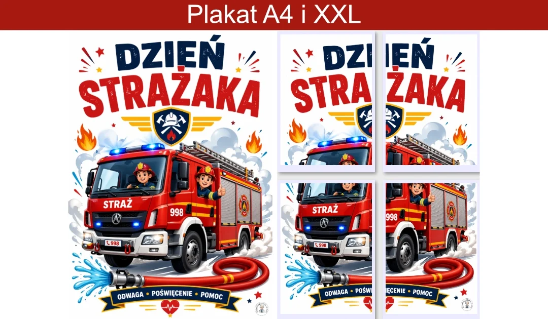 Plakat A4 i XXL: Wóz strażacki jadący do akcji