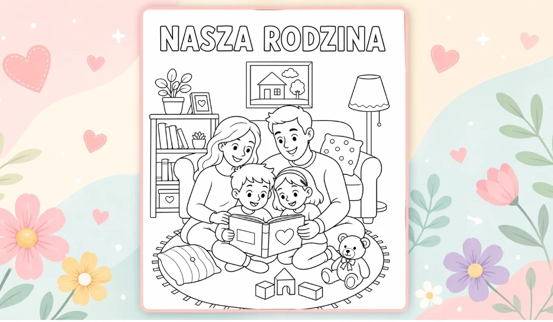 Kolorowanka: Rodzina spędzająca czas razem w domu