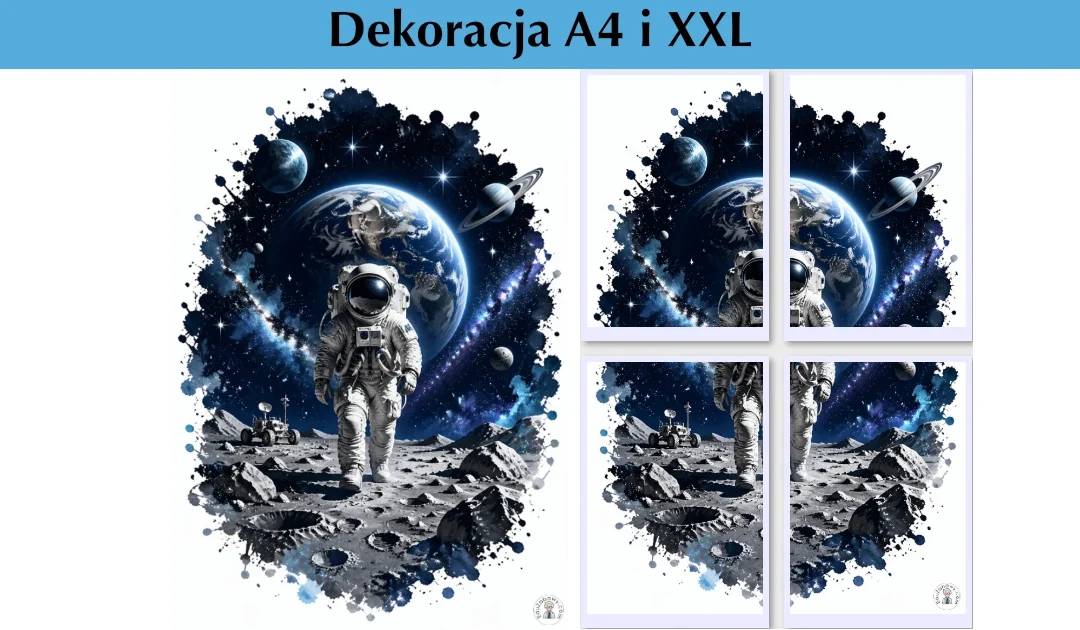 Dekoracja A4 i XXL: Astronauta na Księżycu