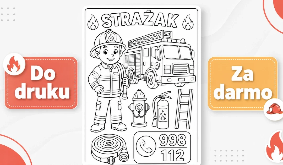 Kolorowanka: Atrybuty pracy strażaka