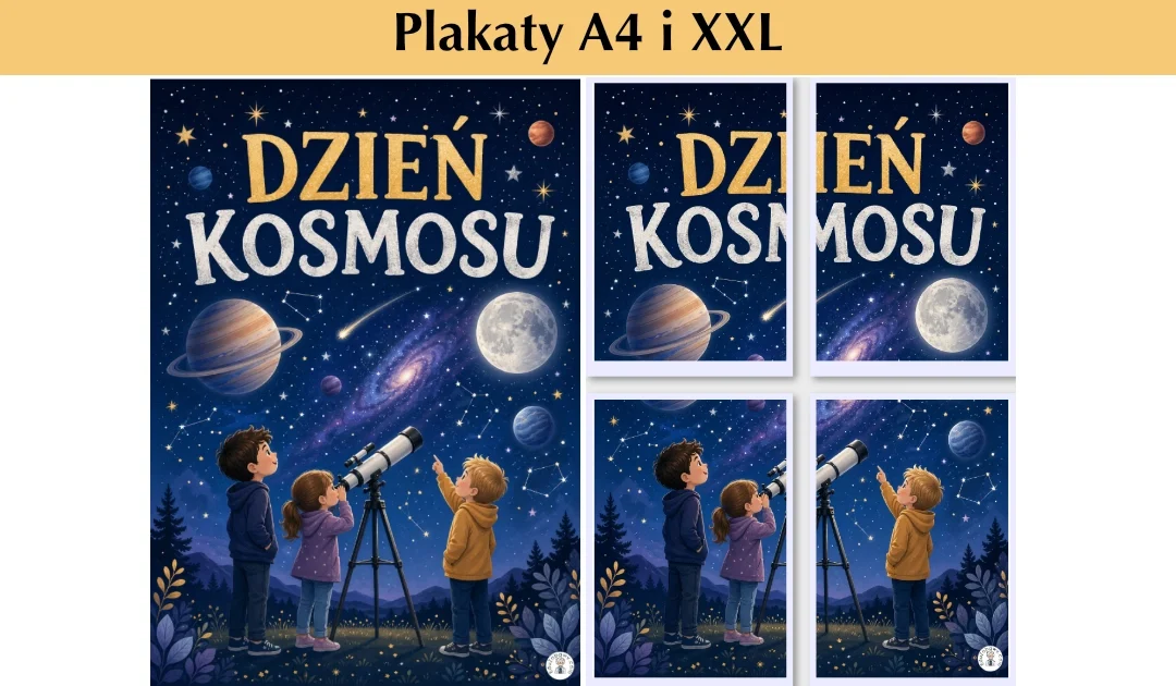 Plakat A4 i XXL: Dzieci obserwujące niebo przez teleskop