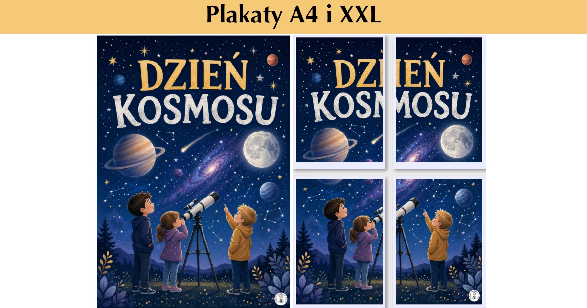 Plakat A4 i XXL: Dzieci obserwujące niebo przez teleskop