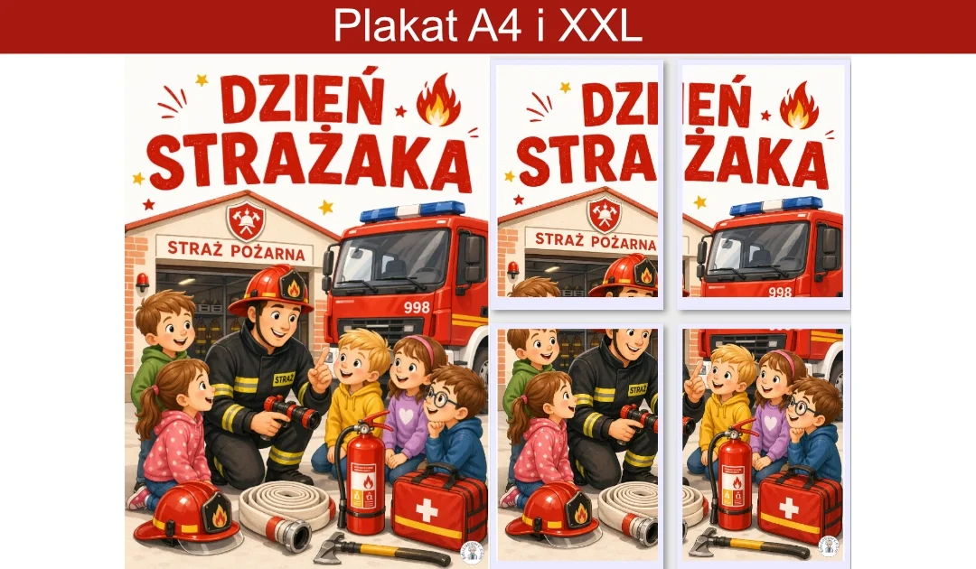 Plakat A4 i XXL: Dzieci odwiedzające remizę strażacką