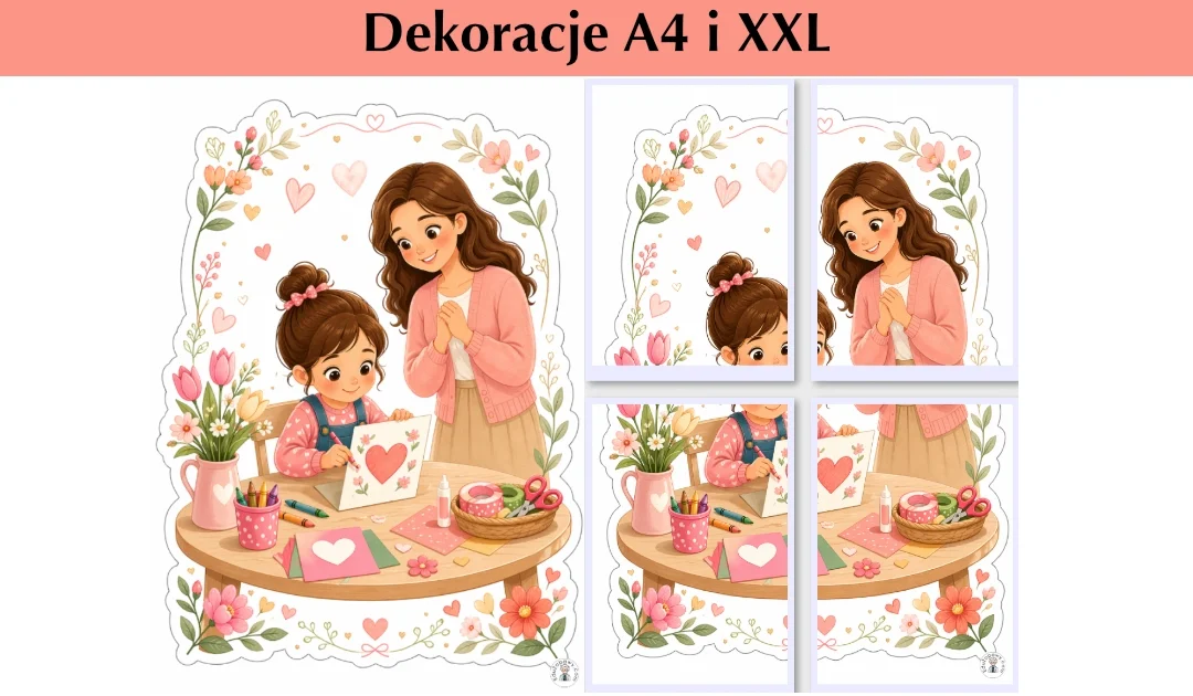 Dekoracja A4 i XXL: Dziecko przygotowuje laurkę dla mamy