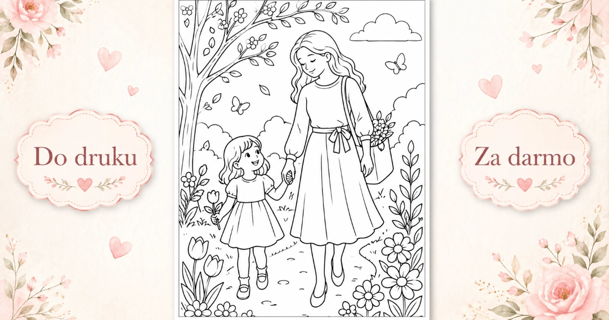 Kolorowanka — mama i dziecko na spacerze