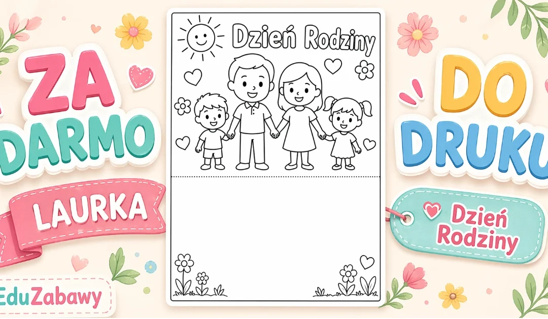 Laurka do pokolorowania z rodziną trzymającą się za ręce
