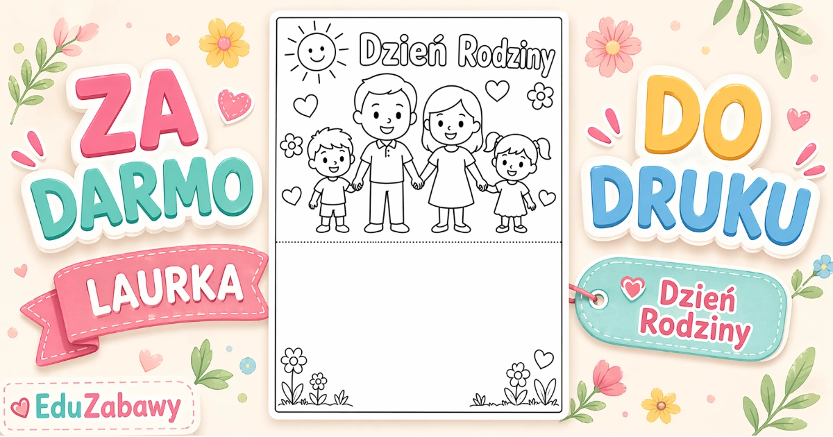 Laurka do pokolorowania z rodziną trzymającą się za ręce