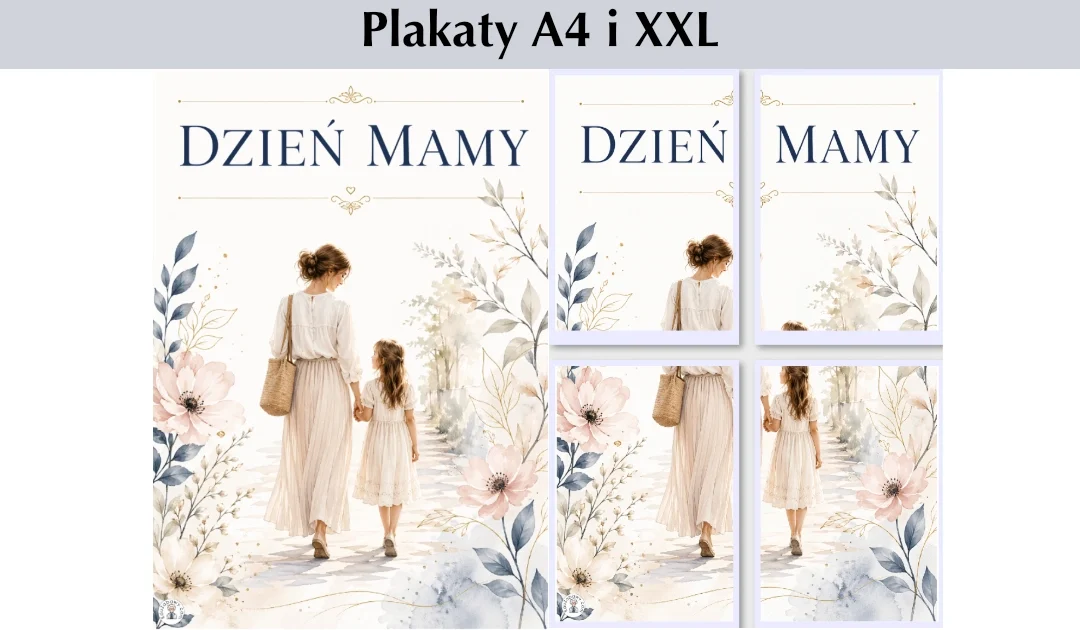Plakat spokojny, spacer mamy z córką
