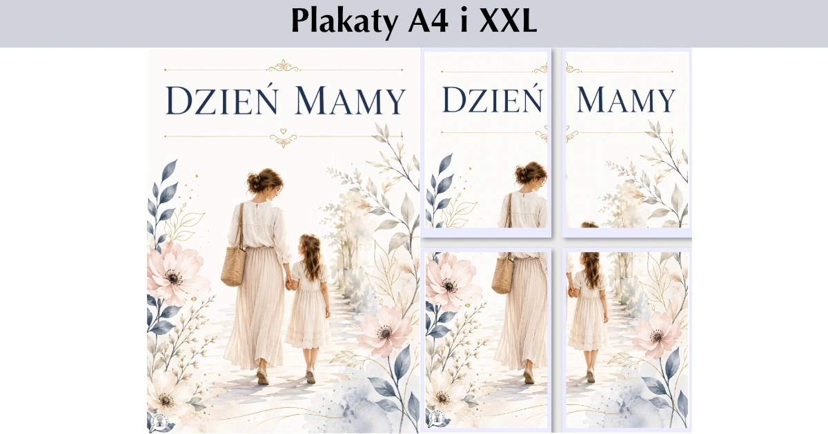 Plakat spokojny, spacer mamy z córką