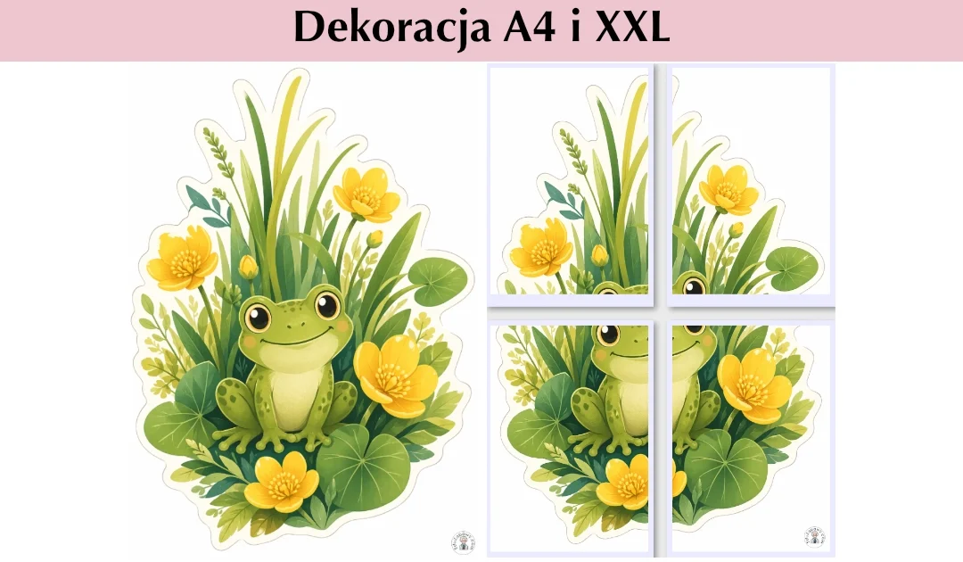 Dekoracje A4 i XXL: Żabka wśród kaczeńców — dekoracja bardziej urocza