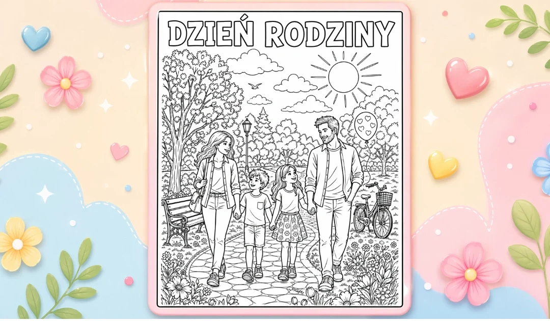 Kolorowanka: Rodzinny spacer w parku