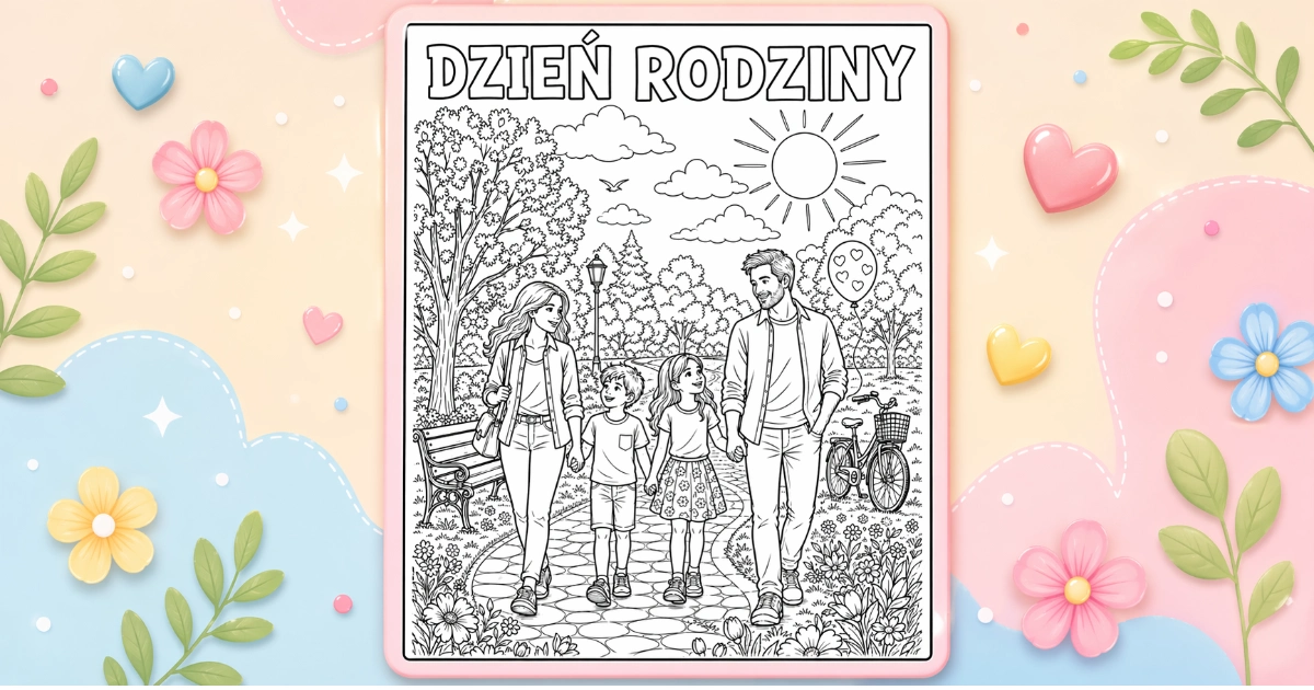 Kolorowanka: Rodzinny spacer w parku