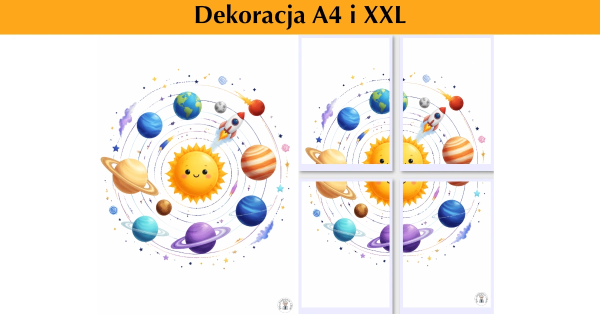 Dekoracja A4 i XXL: Kosmiczny układ słoneczny z rakietą 43