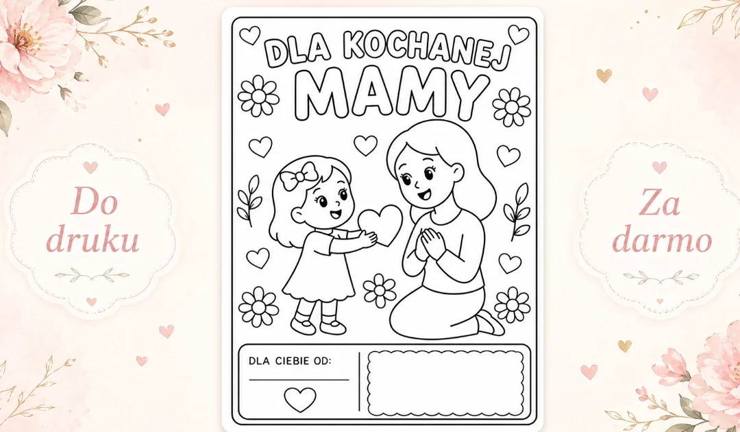 Laurka do pokolorowania od młodszej dziewczynki na Dzień Mamy