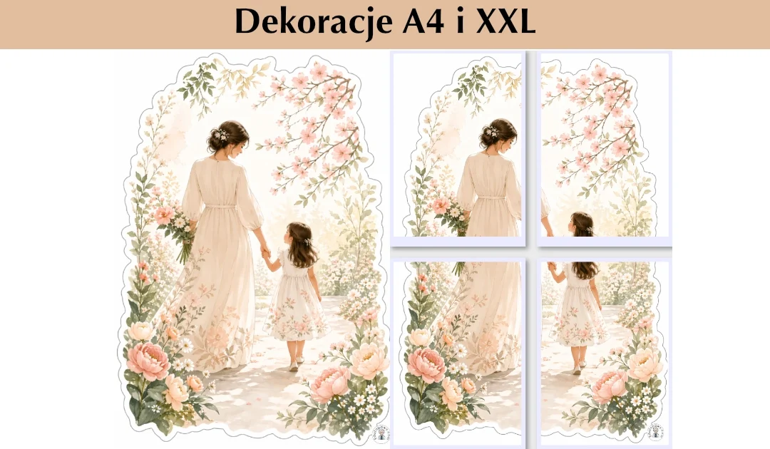 Dekoracja A4 i XXL: Mama i dziecko na spacerze wśród kwiatów