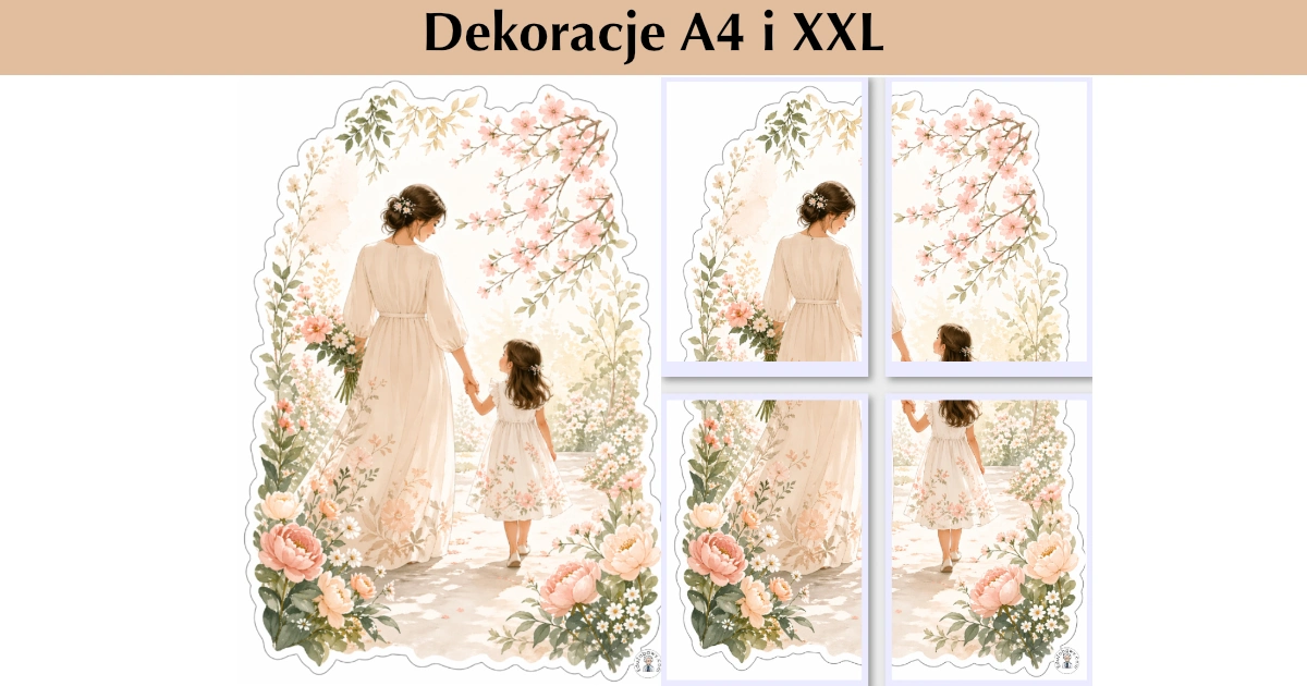 Dekoracja A4 i XXL: Mama i dziecko na spacerze wśród kwiatów 43