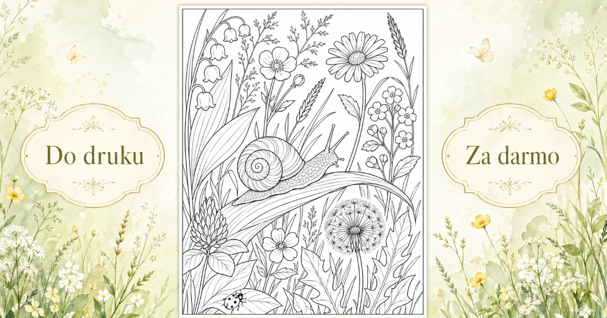 Kolorowanka: Ślimak na łące wśród roślin 43