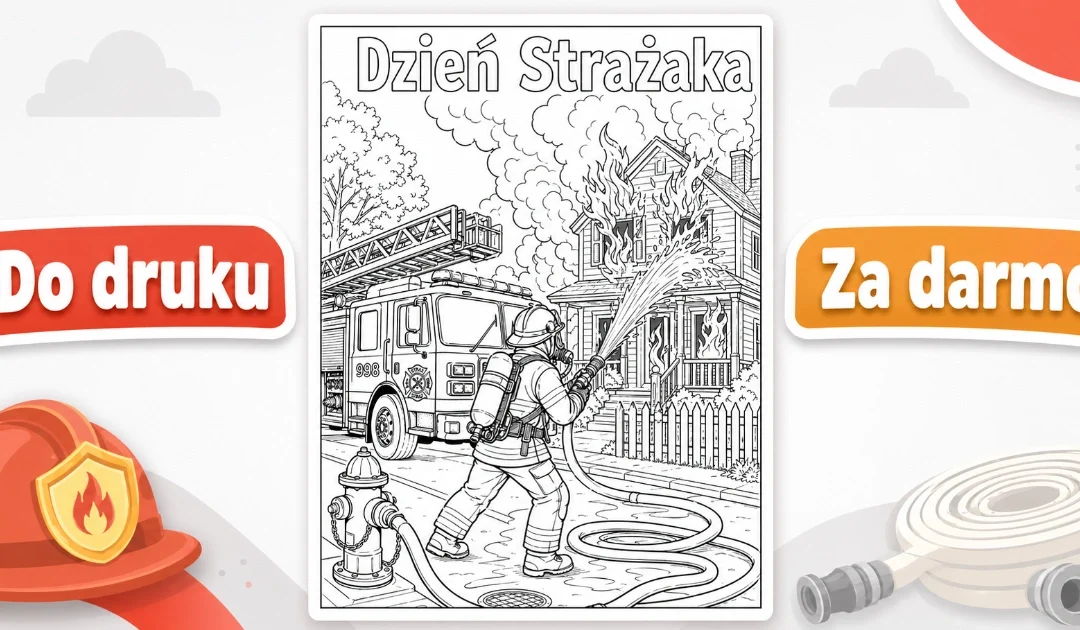 Kolorowanka: Strażak gaszący pożar domu