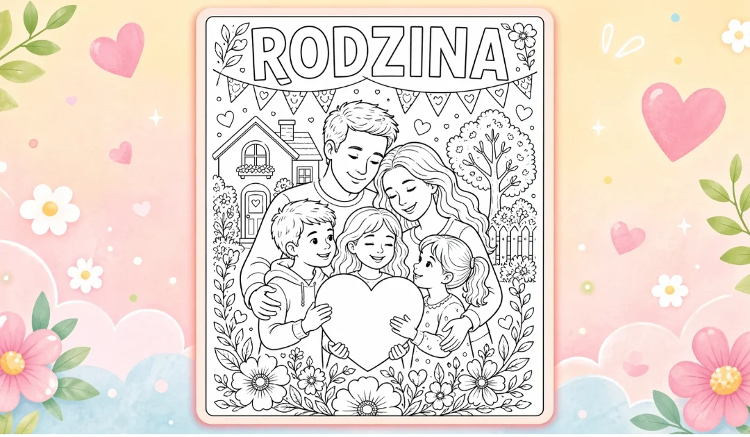 Kolorowanki: Rodzina i duże serce