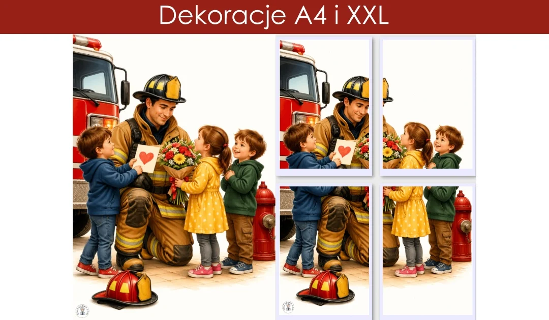 Dekoracje A4 i XXL: Dzieci dziękujące strażakowi