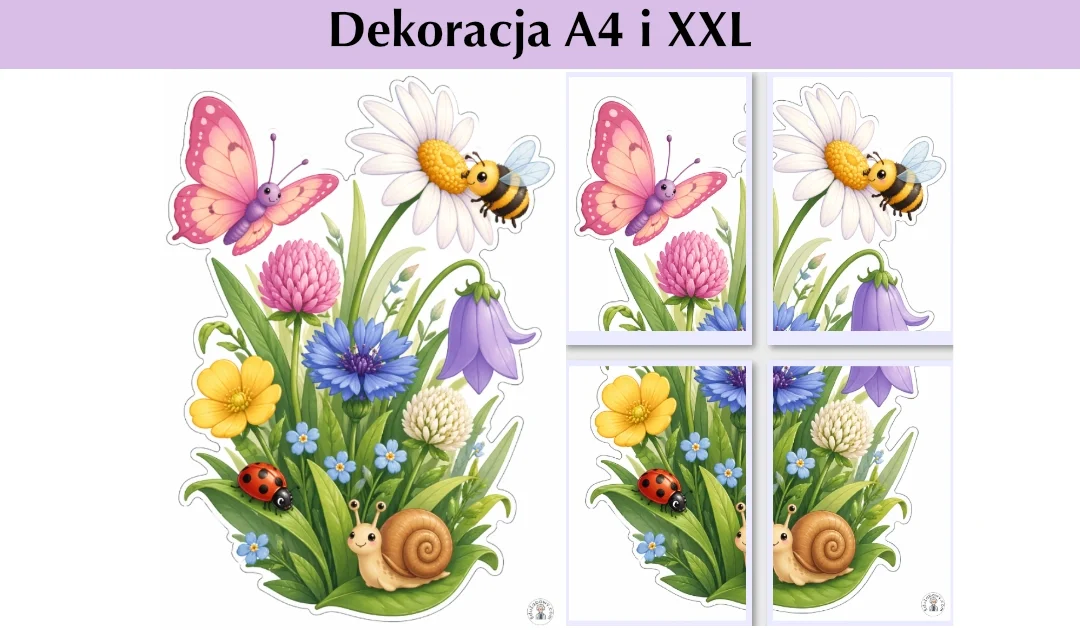 Dekoracje A4 i XXL: Cała majowa łąka z mieszkańcami — dekoracja zbiorcza