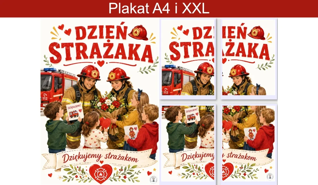 Plakat A4 i XXL: Dzieci dziękujące strażakom