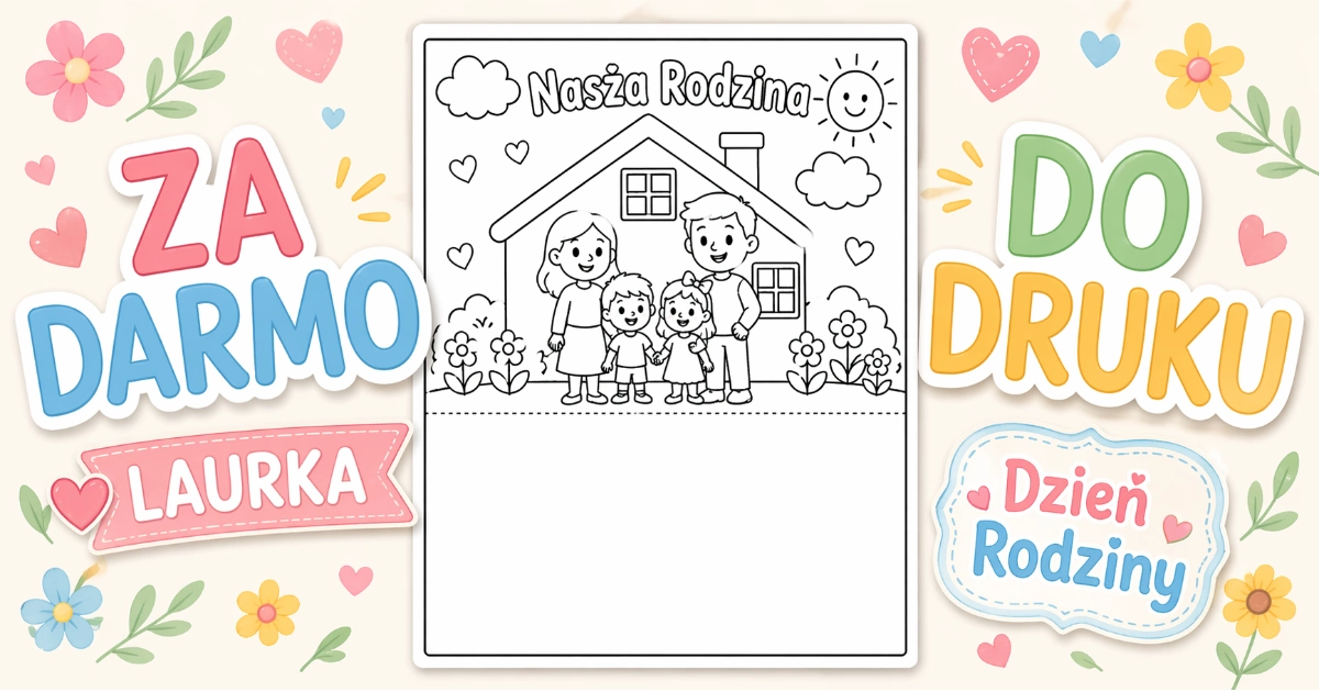 Laurka do pokolorowania z domem i rodziną