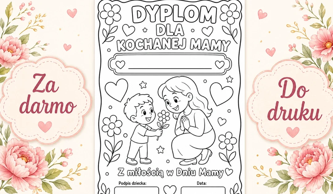 Dyplom do pokolorowania dla Kochanej Mamy