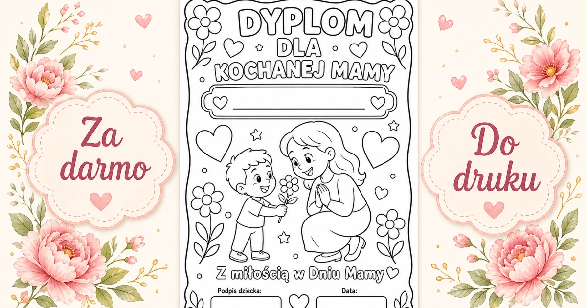 Dyplom do pokolorowania dla Kochanej Mamy