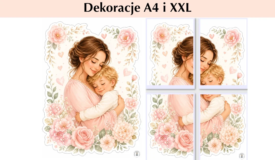 Dekoracja A4 i XXL: Mama z synkiem — przytulenie
