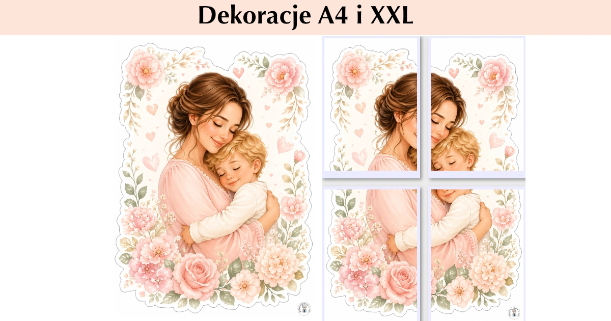 Dekoracja A4 i XXL: Mama z synkiem — przytulenie