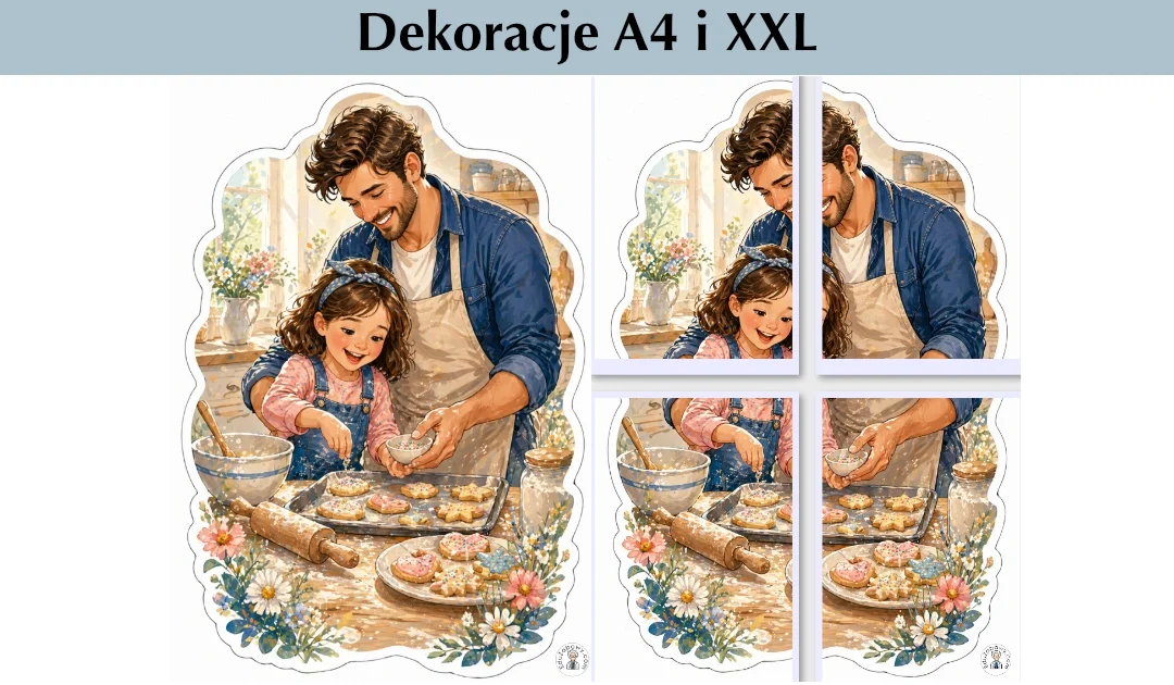 Dekoracje A4 i XXL: Tata i córeczka pieką razem ciasteczka