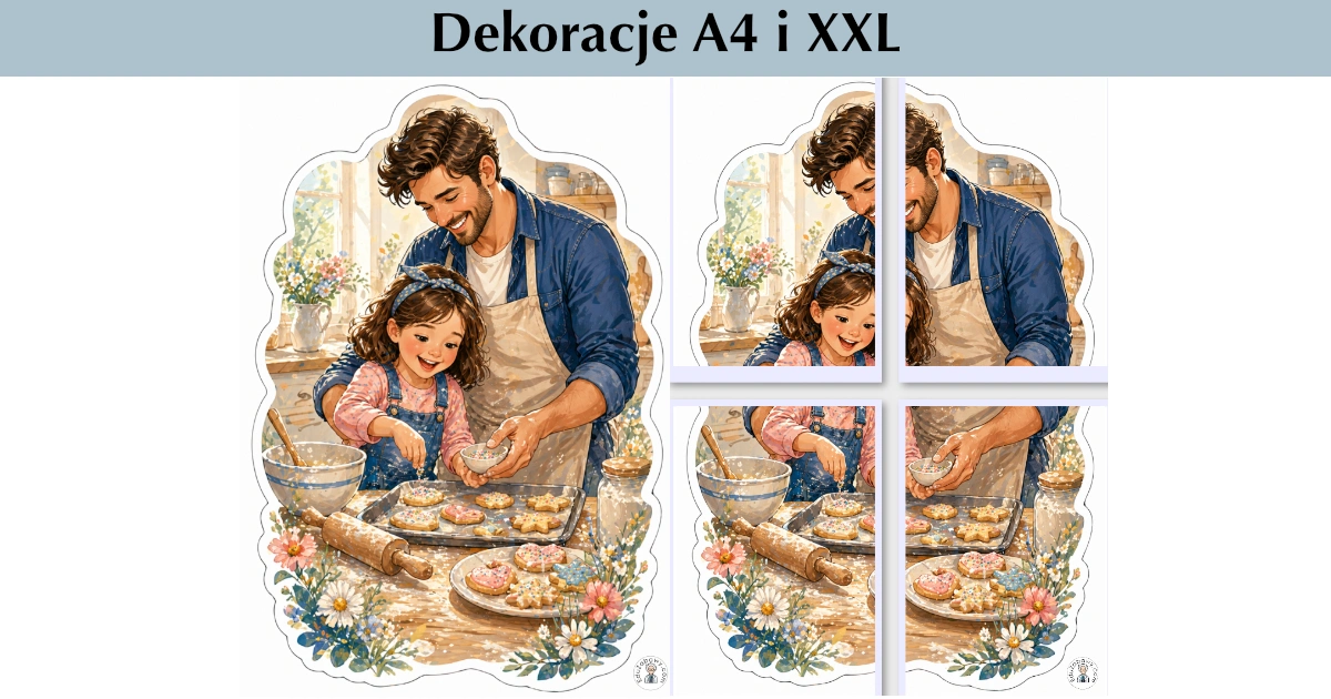 Dekoracje A4 i XXL: Tata i córeczka pieką razem ciasteczka