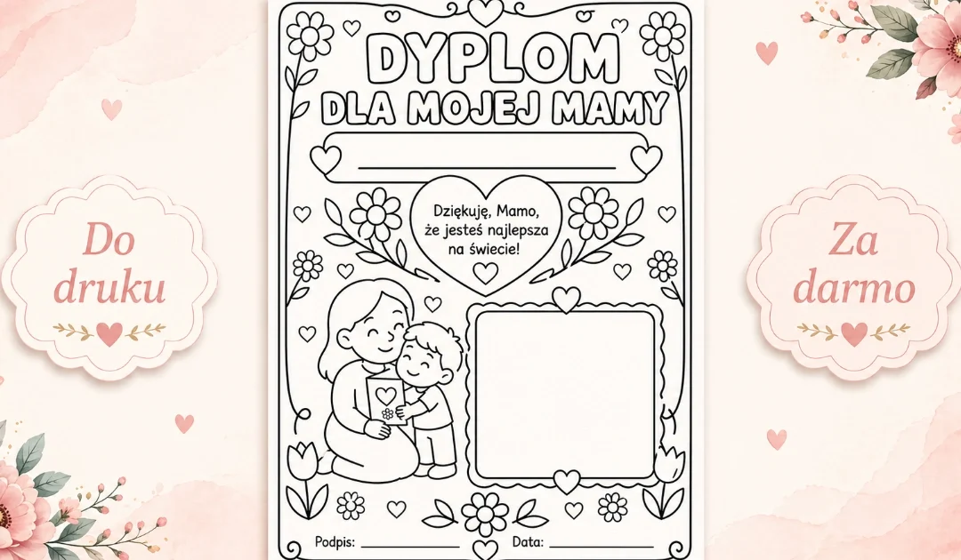 Dyplom do pokolorowania dla Mojej Mamy
