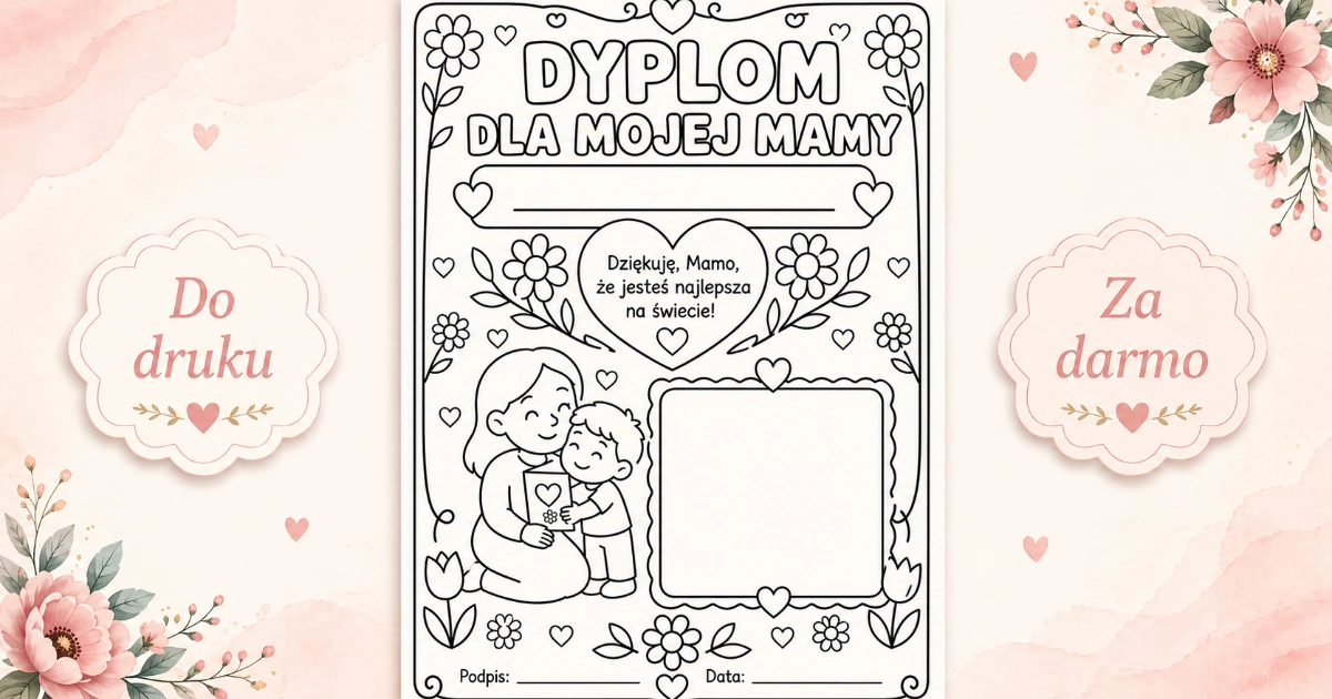 Dyplom do pokolorowania dla Mojej Mamy