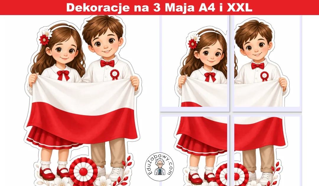 Dekoracje A4 i XXL: Dzieci z flagą