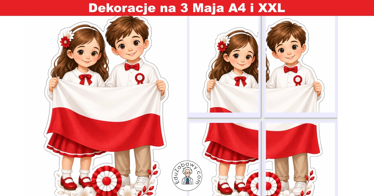 Dekoracje A4 i XXL: Dzieci z flagą