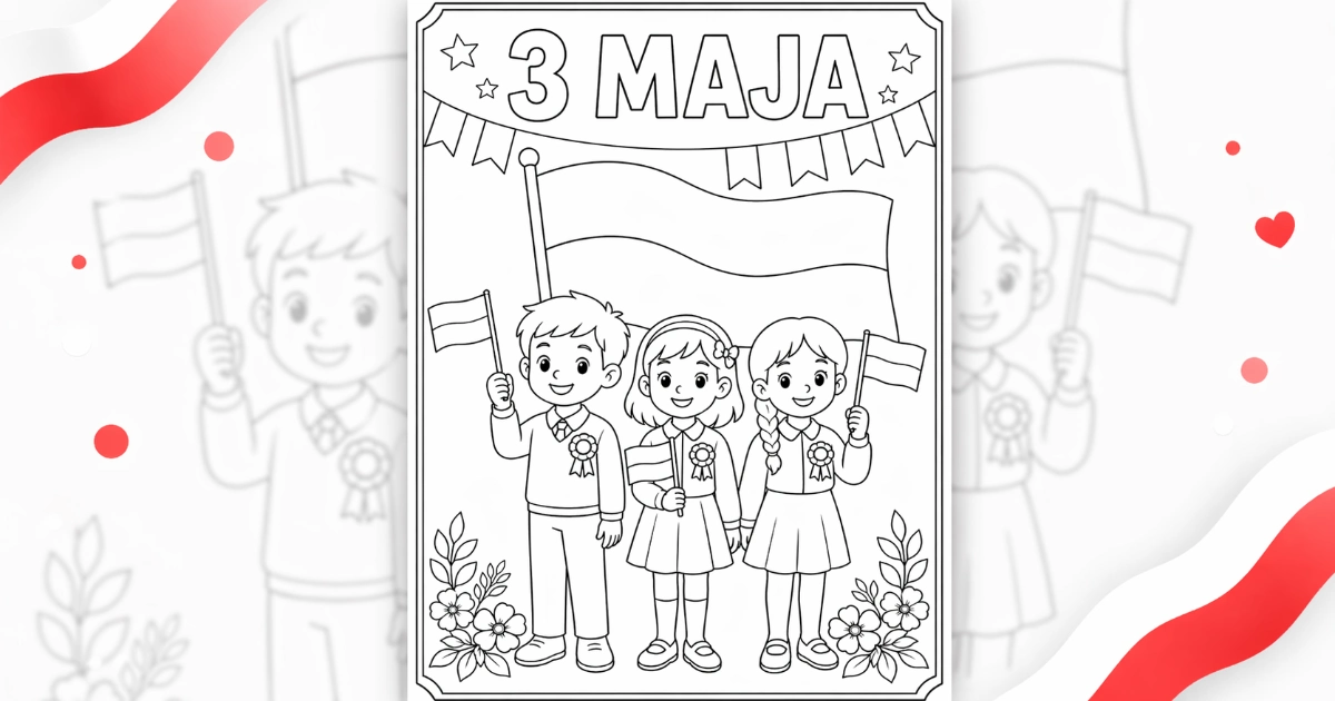 Kolorowanka: Dzieci podczas apelu 3 maja