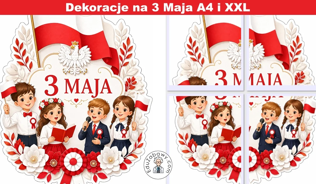 Dekoracje A4 i XXL: Dzieci podczas apelu 3 maja